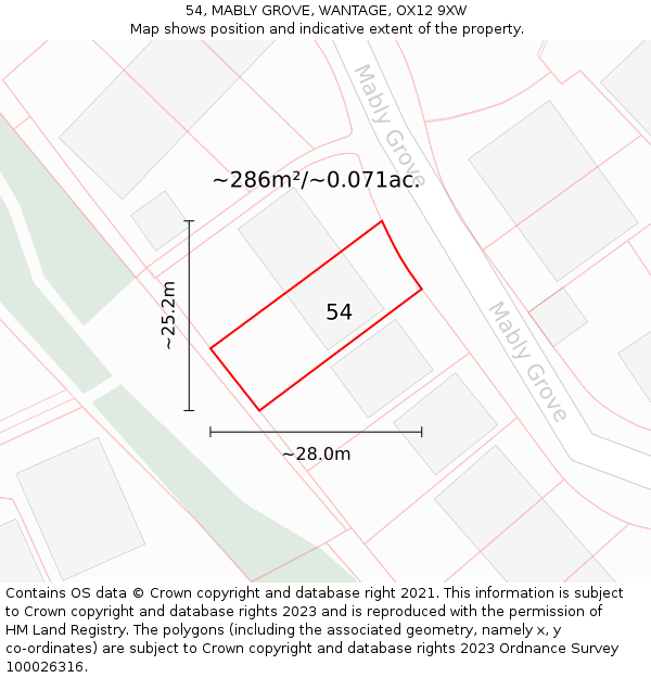 54, MABLY GROVE, WANTAGE, OX12 9XW: Plot and title map