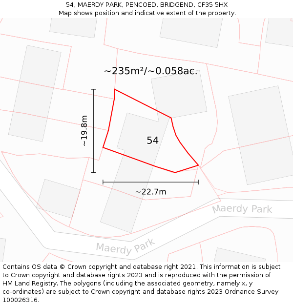 54, MAERDY PARK, PENCOED, BRIDGEND, CF35 5HX: Plot and title map