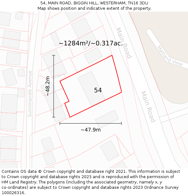 54, MAIN ROAD, BIGGIN HILL, WESTERHAM, TN16 3DU: Plot and title map