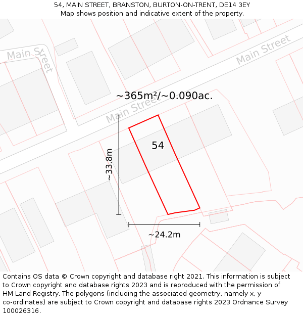 54, MAIN STREET, BRANSTON, BURTON-ON-TRENT, DE14 3EY: Plot and title map