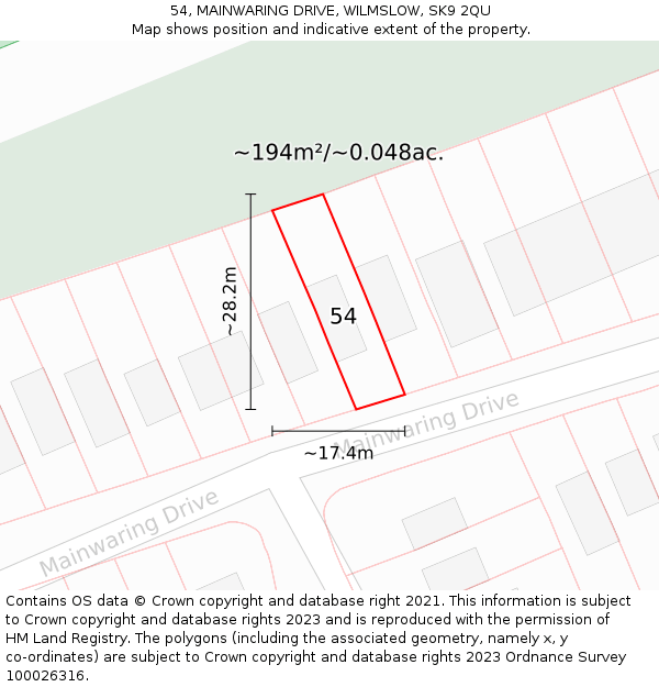 54, MAINWARING DRIVE, WILMSLOW, SK9 2QU: Plot and title map