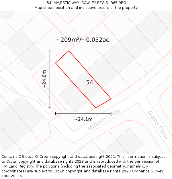 54, MAJESTIC WAY, ROWLEY REGIS, B65 9RG: Plot and title map