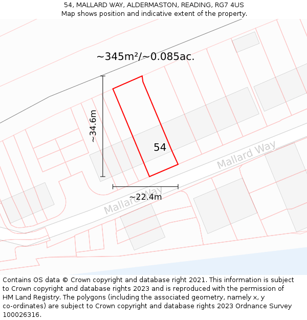 54, MALLARD WAY, ALDERMASTON, READING, RG7 4US: Plot and title map