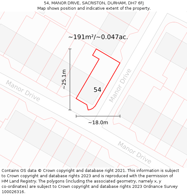 54, MANOR DRIVE, SACRISTON, DURHAM, DH7 6FJ: Plot and title map
