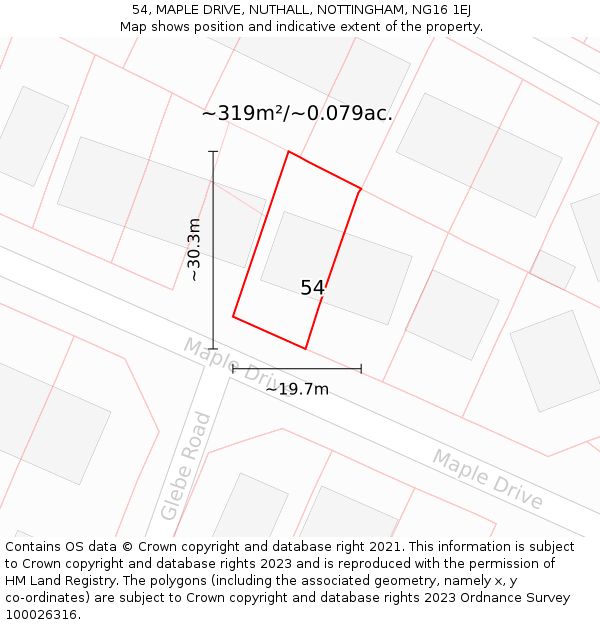 54, MAPLE DRIVE, NUTHALL, NOTTINGHAM, NG16 1EJ: Plot and title map