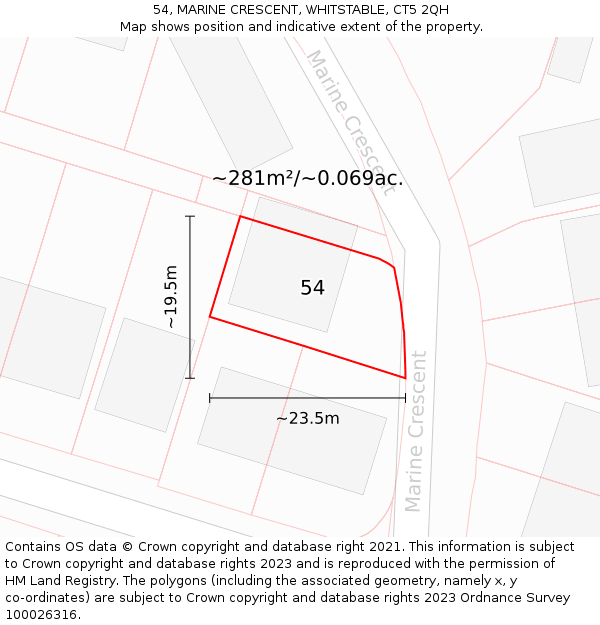 54, MARINE CRESCENT, WHITSTABLE, CT5 2QH: Plot and title map