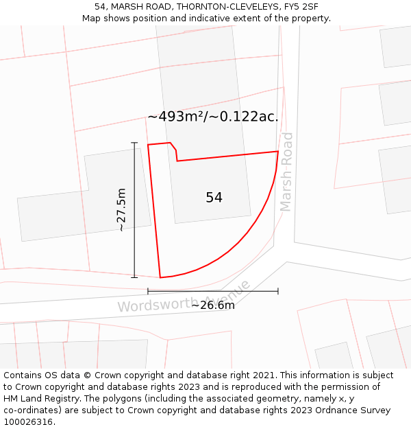54, MARSH ROAD, THORNTON-CLEVELEYS, FY5 2SF: Plot and title map