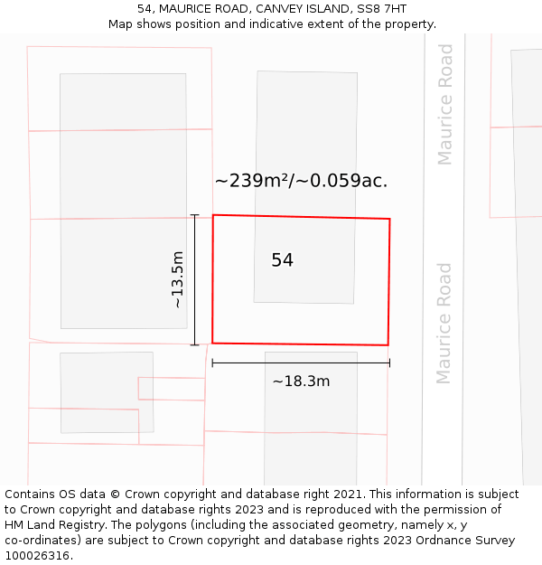 54, MAURICE ROAD, CANVEY ISLAND, SS8 7HT: Plot and title map