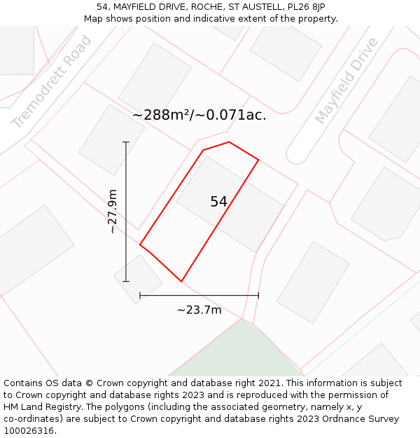 54, MAYFIELD DRIVE, ROCHE, ST AUSTELL, PL26 8JP: Plot and title map