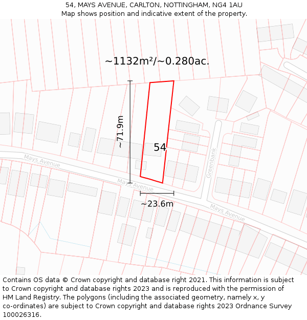 54, MAYS AVENUE, CARLTON, NOTTINGHAM, NG4 1AU: Plot and title map