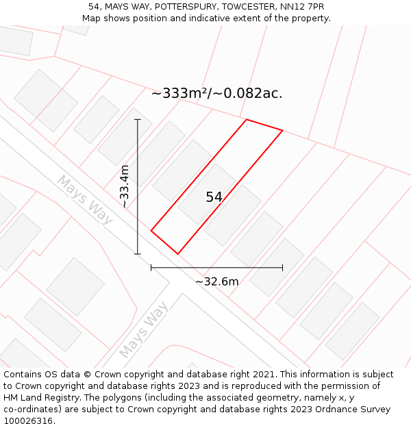 54, MAYS WAY, POTTERSPURY, TOWCESTER, NN12 7PR: Plot and title map