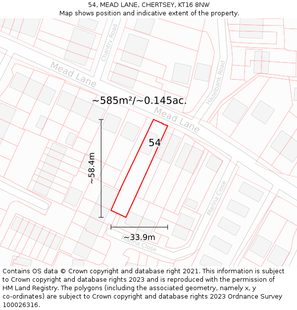 54, MEAD LANE, CHERTSEY, KT16 8NW: Plot and title map