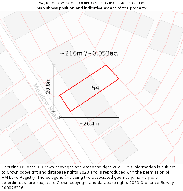 54, MEADOW ROAD, QUINTON, BIRMINGHAM, B32 1BA: Plot and title map