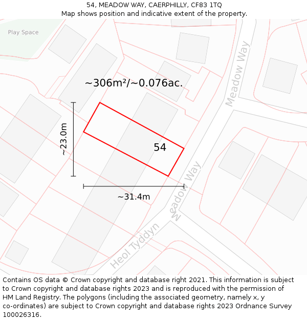54, MEADOW WAY, CAERPHILLY, CF83 1TQ: Plot and title map