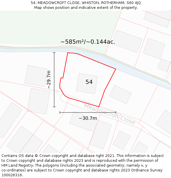 54, MEADOWCROFT CLOSE, WHISTON, ROTHERHAM, S60 4JQ: Plot and title map