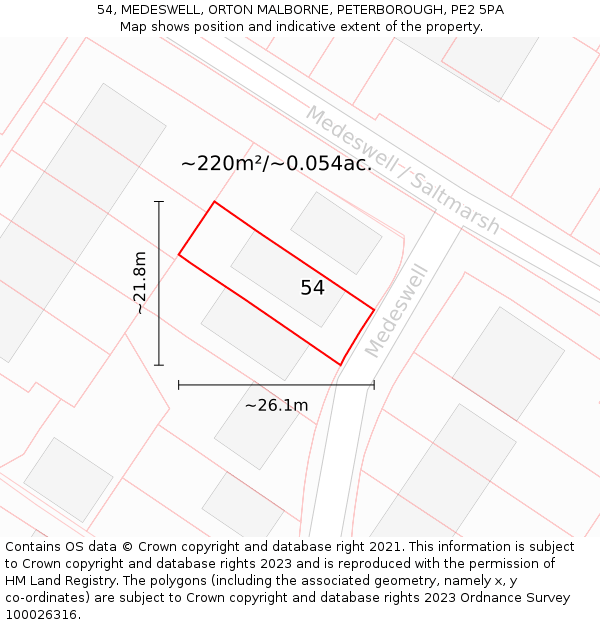 54, MEDESWELL, ORTON MALBORNE, PETERBOROUGH, PE2 5PA: Plot and title map