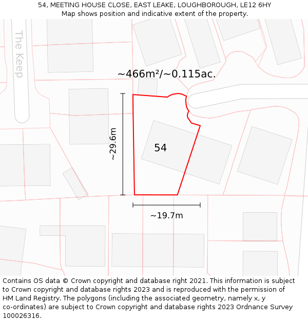 54, MEETING HOUSE CLOSE, EAST LEAKE, LOUGHBOROUGH, LE12 6HY: Plot and title map