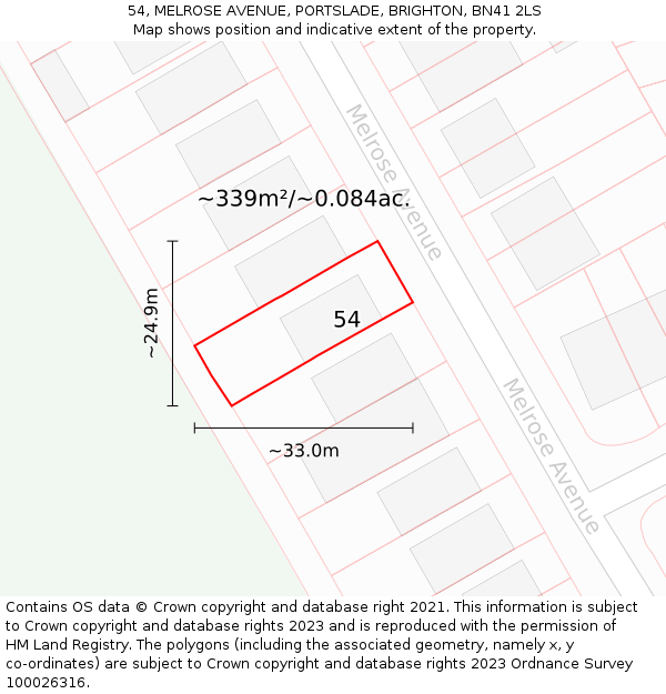 54, MELROSE AVENUE, PORTSLADE, BRIGHTON, BN41 2LS: Plot and title map