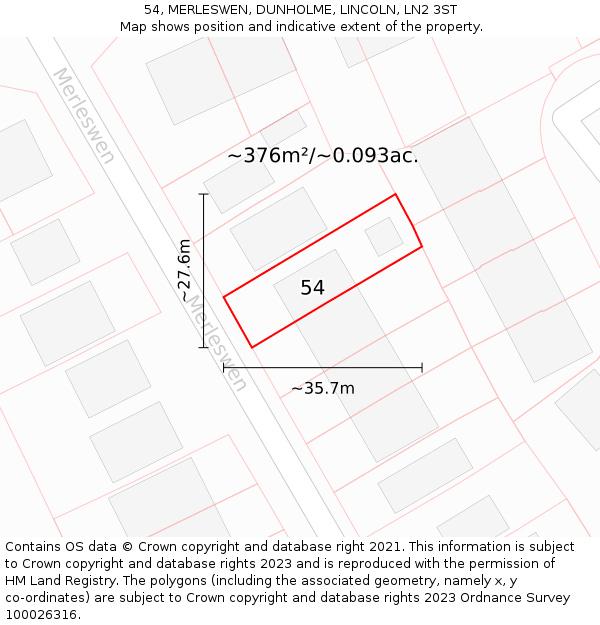 54, MERLESWEN, DUNHOLME, LINCOLN, LN2 3ST: Plot and title map