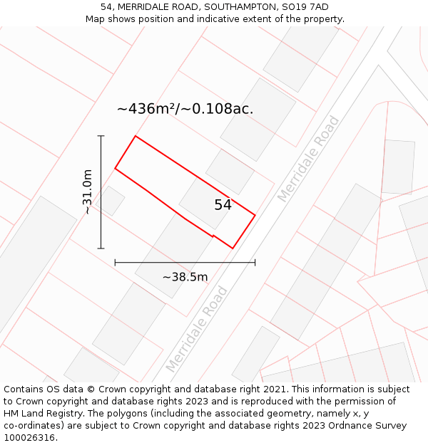 54, MERRIDALE ROAD, SOUTHAMPTON, SO19 7AD: Plot and title map