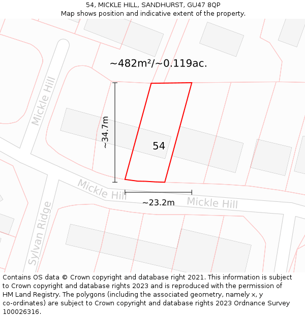 54, MICKLE HILL, SANDHURST, GU47 8QP: Plot and title map