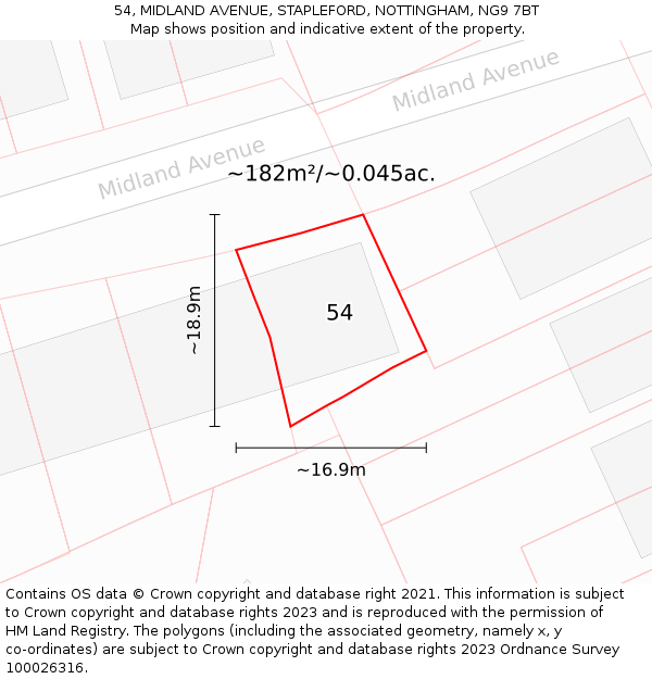 54, MIDLAND AVENUE, STAPLEFORD, NOTTINGHAM, NG9 7BT: Plot and title map