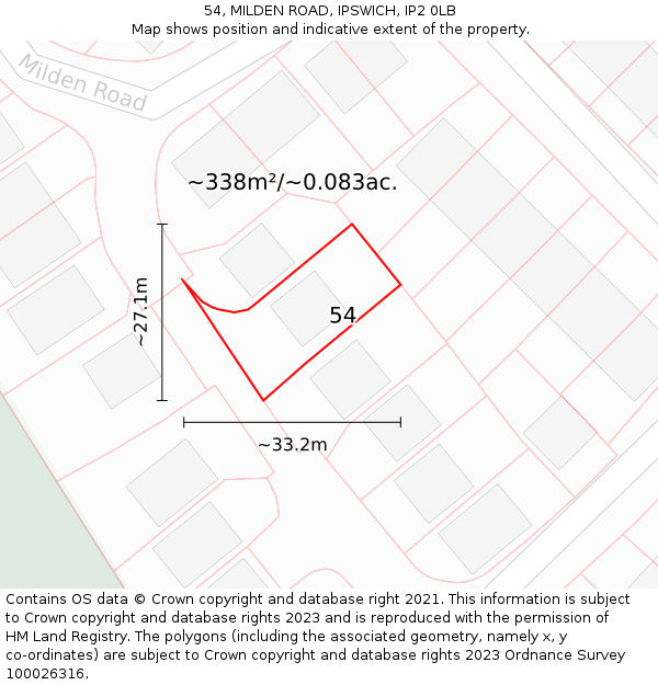 54, MILDEN ROAD, IPSWICH, IP2 0LB: Plot and title map