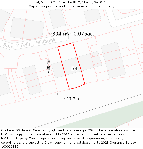 54, MILL RACE, NEATH ABBEY, NEATH, SA10 7FL: Plot and title map