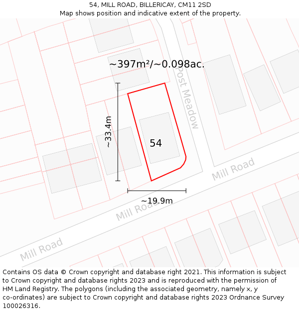 54, MILL ROAD, BILLERICAY, CM11 2SD: Plot and title map