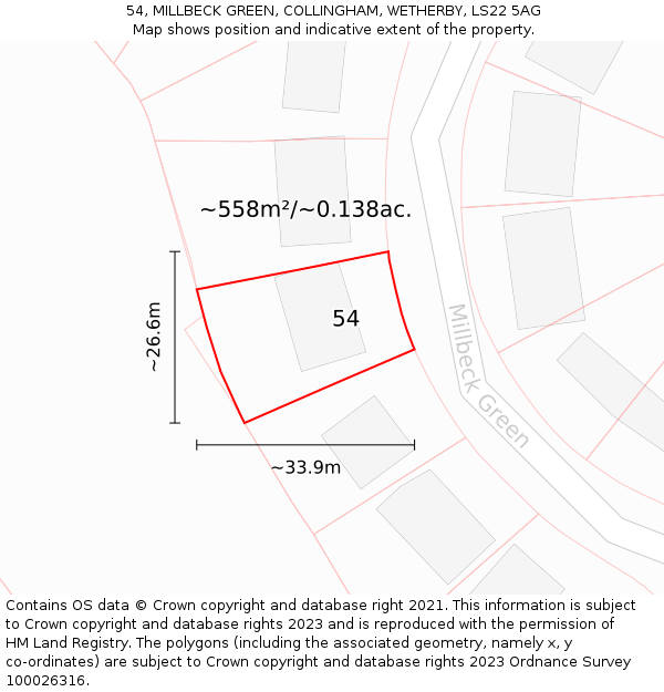 54, MILLBECK GREEN, COLLINGHAM, WETHERBY, LS22 5AG: Plot and title map