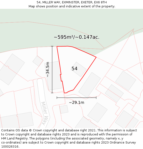 54, MILLER WAY, EXMINSTER, EXETER, EX6 8TH: Plot and title map