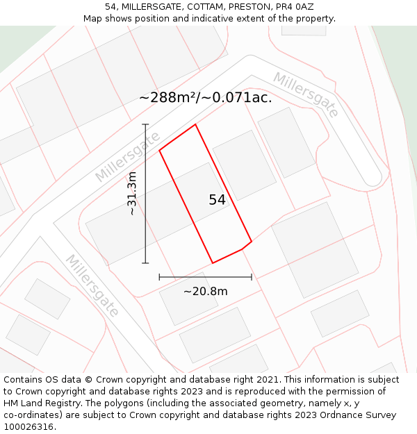 54, MILLERSGATE, COTTAM, PRESTON, PR4 0AZ: Plot and title map