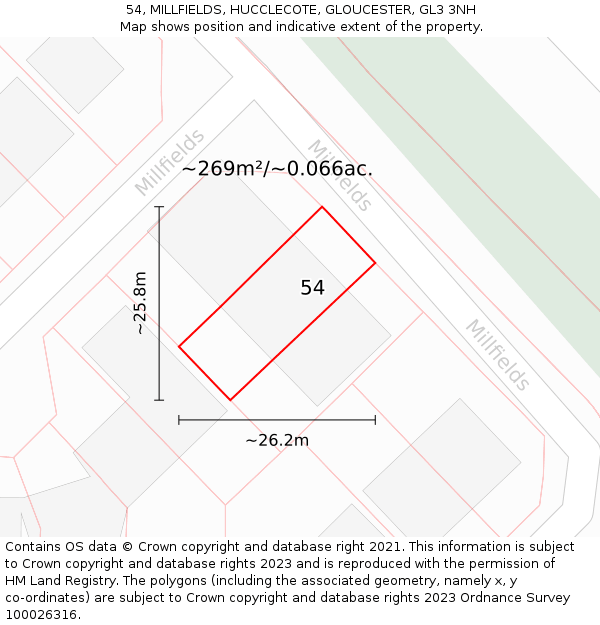 54, MILLFIELDS, HUCCLECOTE, GLOUCESTER, GL3 3NH: Plot and title map