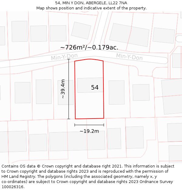 54, MIN Y DON, ABERGELE, LL22 7NA: Plot and title map