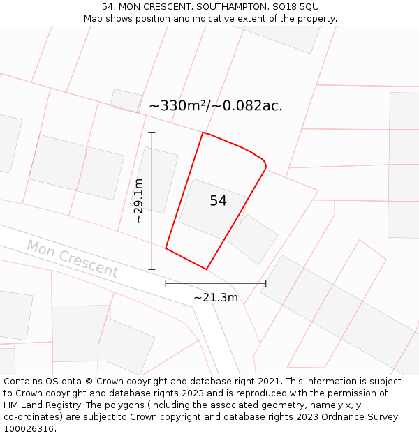 54, MON CRESCENT, SOUTHAMPTON, SO18 5QU: Plot and title map