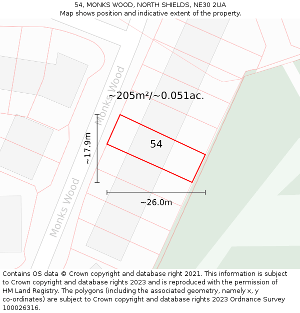 54, MONKS WOOD, NORTH SHIELDS, NE30 2UA: Plot and title map
