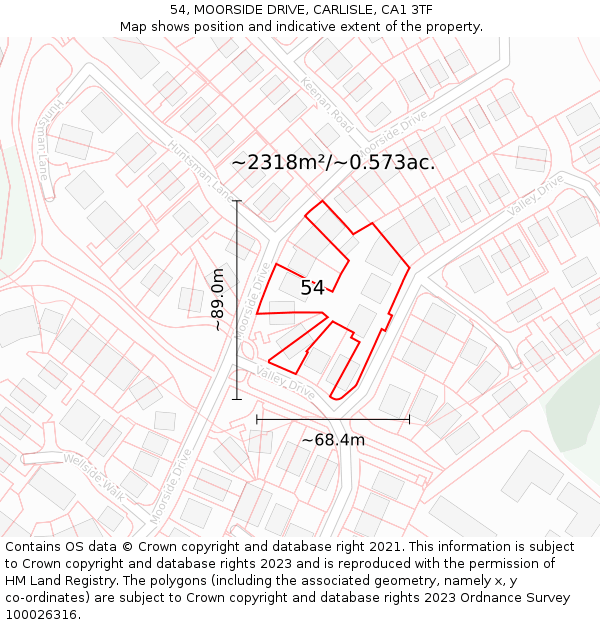 54, MOORSIDE DRIVE, CARLISLE, CA1 3TF: Plot and title map