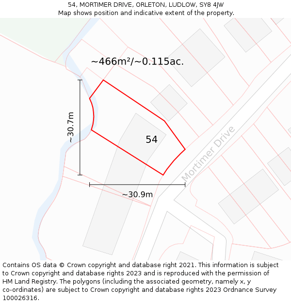 54, MORTIMER DRIVE, ORLETON, LUDLOW, SY8 4JW: Plot and title map