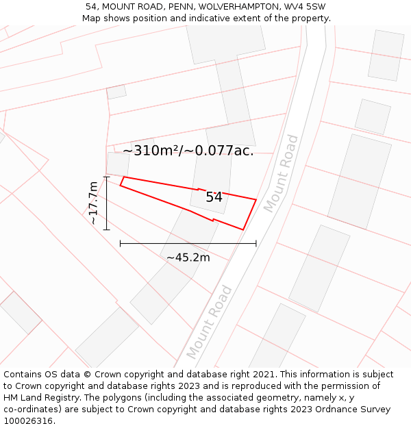 54, MOUNT ROAD, PENN, WOLVERHAMPTON, WV4 5SW: Plot and title map