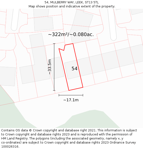 54, MULBERRY WAY, LEEK, ST13 5TL: Plot and title map
