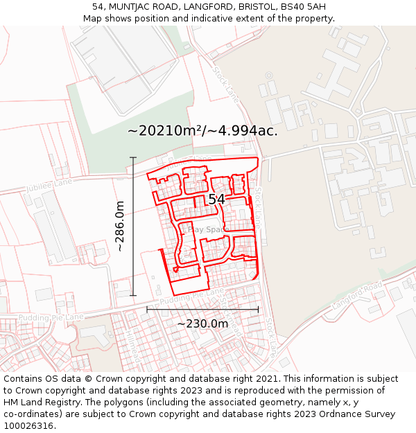 54, MUNTJAC ROAD, LANGFORD, BRISTOL, BS40 5AH: Plot and title map