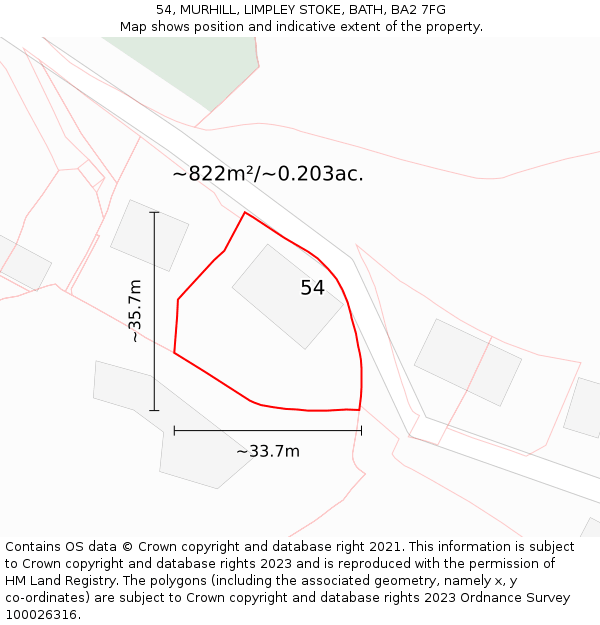 54, MURHILL, LIMPLEY STOKE, BATH, BA2 7FG: Plot and title map
