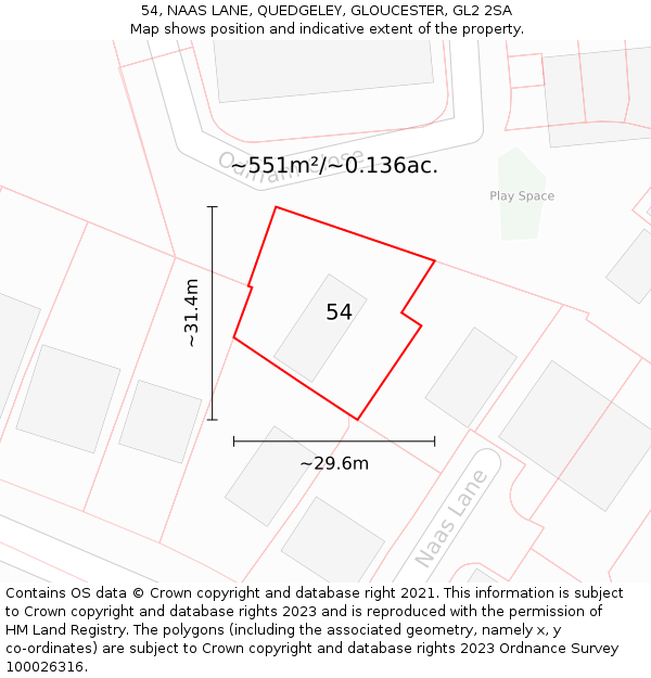 54, NAAS LANE, QUEDGELEY, GLOUCESTER, GL2 2SA: Plot and title map
