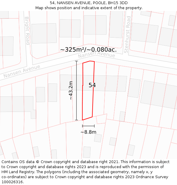 54, NANSEN AVENUE, POOLE, BH15 3DD: Plot and title map