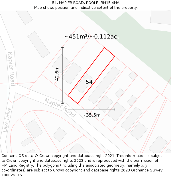 54, NAPIER ROAD, POOLE, BH15 4NA: Plot and title map