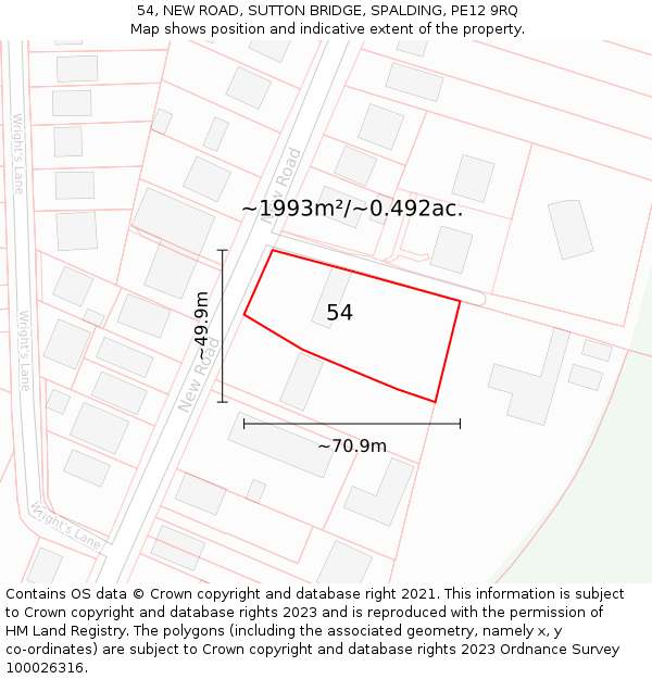 54, NEW ROAD, SUTTON BRIDGE, SPALDING, PE12 9RQ: Plot and title map