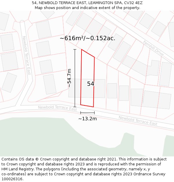 54, NEWBOLD TERRACE EAST, LEAMINGTON SPA, CV32 4EZ: Plot and title map