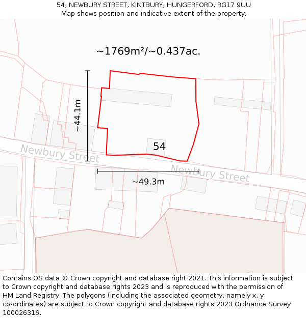 54, NEWBURY STREET, KINTBURY, HUNGERFORD, RG17 9UU: Plot and title map