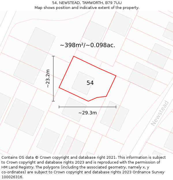 54, NEWSTEAD, TAMWORTH, B79 7UU: Plot and title map