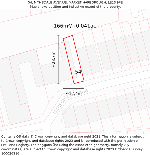 54, NITHSDALE AVENUE, MARKET HARBOROUGH, LE16 9PE: Plot and title map